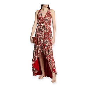 Ramy Brook Savanna High-Low Maxi Dress Red Print Silk Blend M NWT